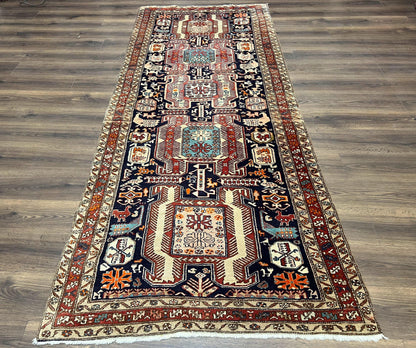 Persian Ardabil Runner Rug 4x10 Hand Knotted Antique Wool With Animal Pictorials