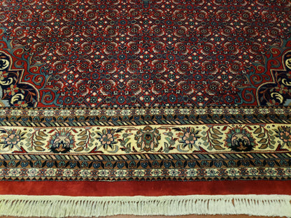 Indian Rug 9x12 Red Indo Bidjar Rug 9x12 Vintage Rug Allover Pattern Medallion Rug Wool Rug Nice Persian Design