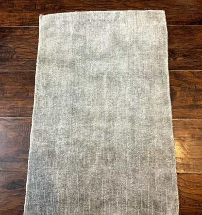 Tibetan Runner Rug Modern Wool And Silk Highlights Gray Silver Hallway Kitchen Narrow Runner