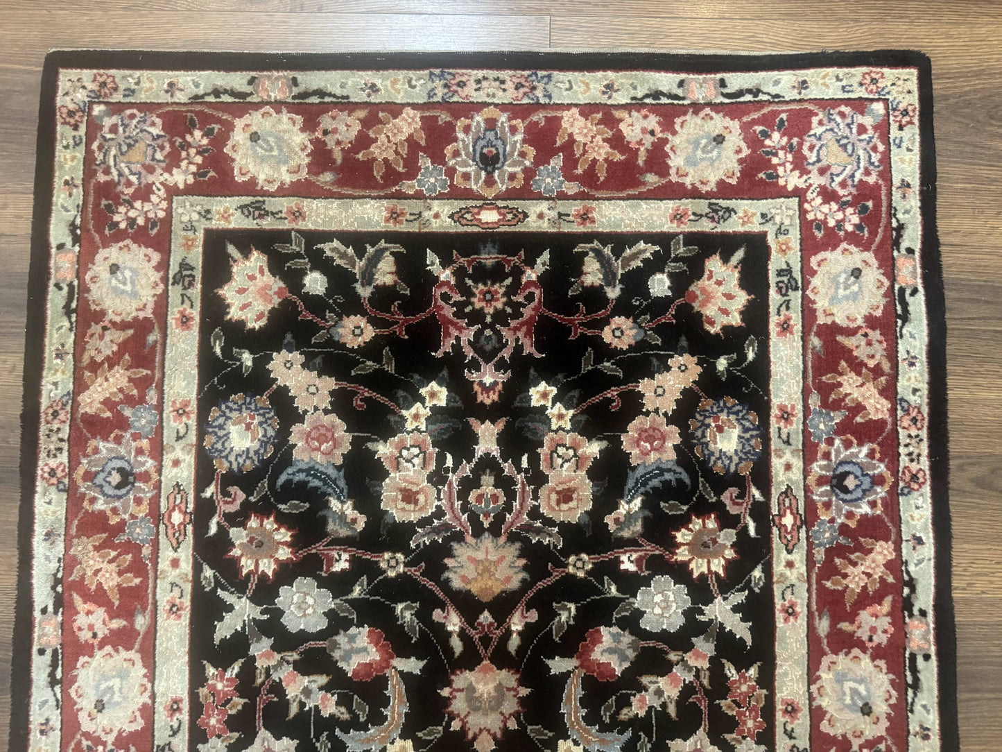 Black Sino Persian Rug 3x5, Wool with Silk Highlights, Floral, Fine 170 KPSI