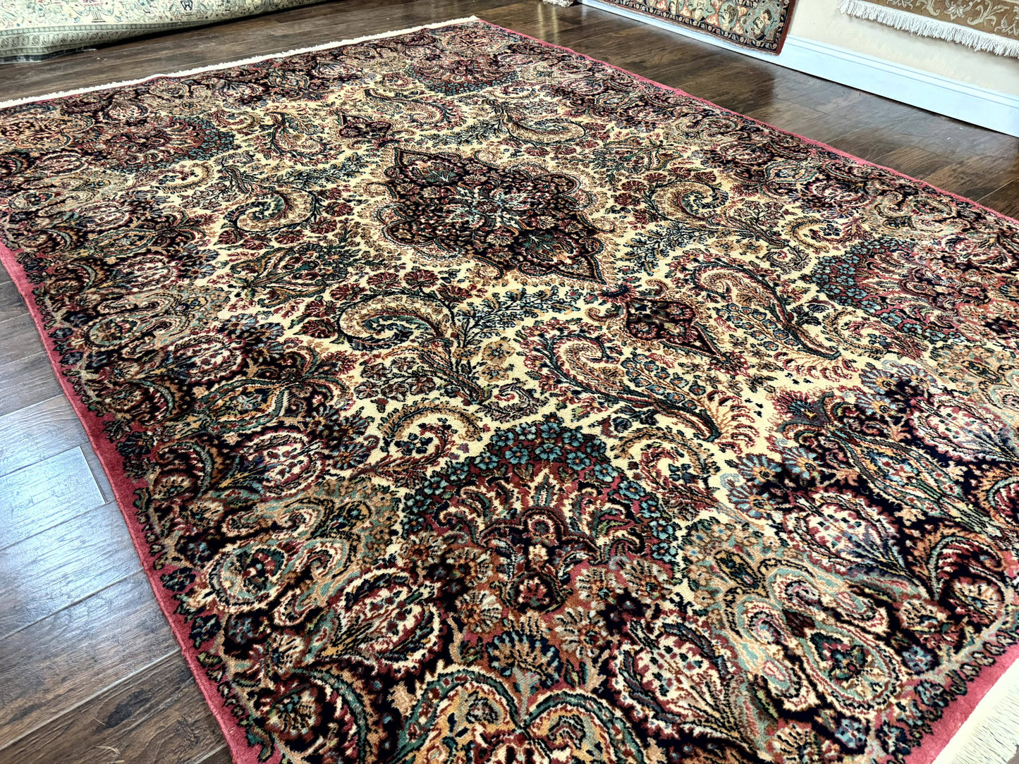 Antique Karastan Kirman Rug Imperial Kirman Ivory Eight Point Eight By Twelve Power Loomed Wool