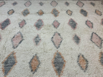 Large Modern Contemporary Indian Shag Rug 11x14, Ivory, Handmade Wool Carpet