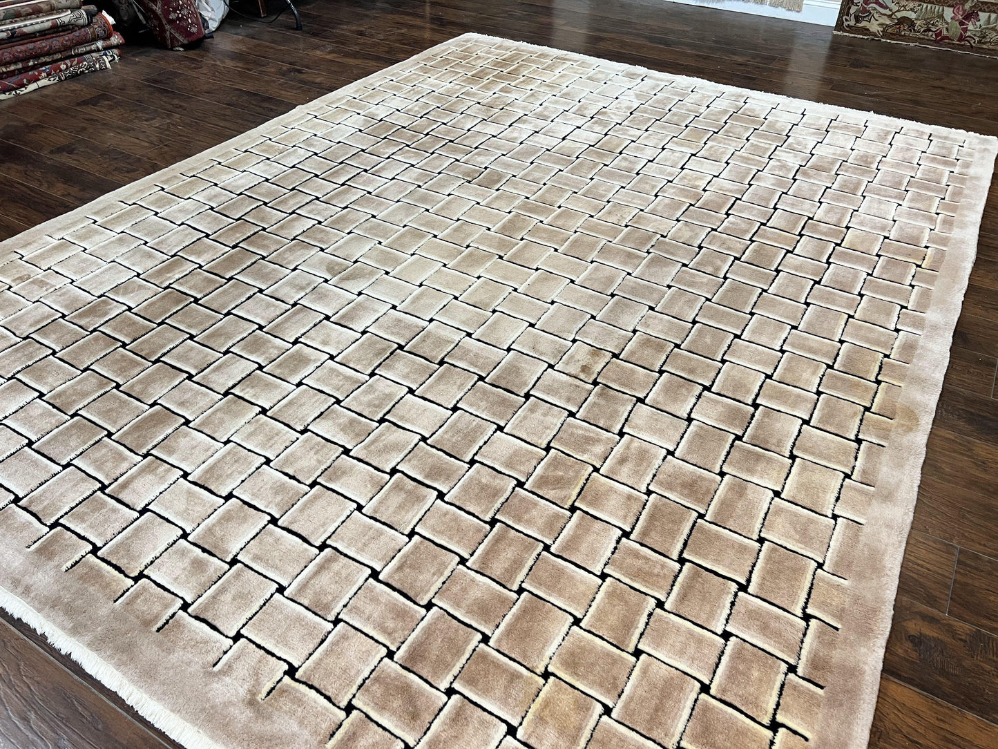 Tibetan Rug 9x12 Handmade Wool Modern Design Area Rug Accent