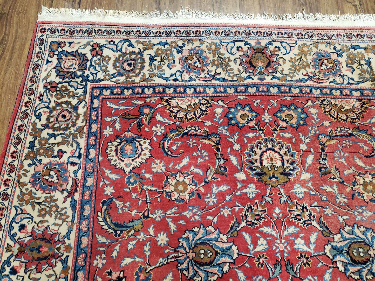Semi Antique Persian Kashan Rug, Red & Beige, Hand-Knotted, Wool, 4'7" x 6' 6", Pair B