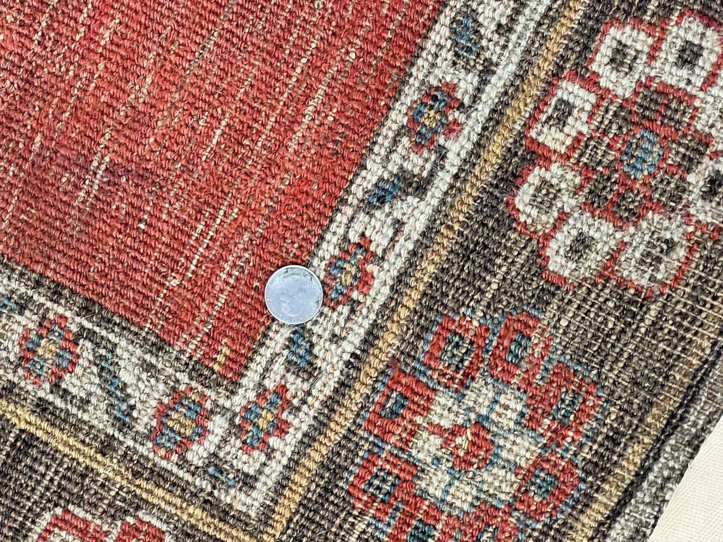 Antique Persian Bidjar Rug 4x8 Hand Knotted Wool Carpet With Triple Medallions 1920s Red