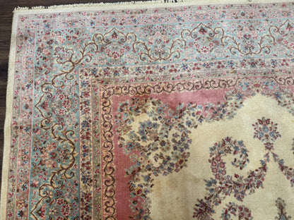 10x14 Karastan Kirman Rug #784 Pastel Ivory Kirman Medallion, Wool Antique Original 700 Series