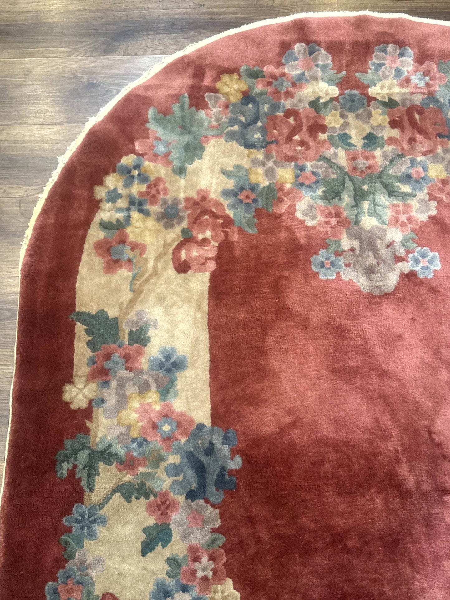 Peking Rug Oval 5x8 Pink Floral Vintage Handwoven Wool Carpet