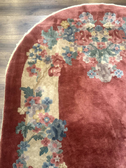 Peking Rug Oval 5x8 Pink Floral Vintage Handwoven Wool Carpet