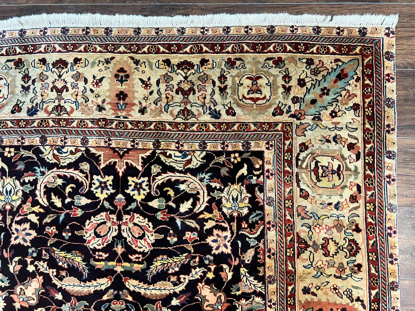 Indo Persian Rug 5x15, Wide Runner Rug 5 x 15 ft, Wool Hand Knotted Vintage Carpet, Black & Cream, Floral Allover Long Oriental Rug