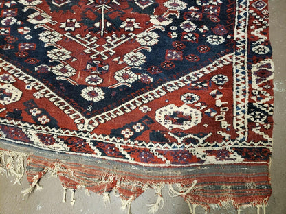 Antique Turkish Rug Bergama Wool Handmade With Vegetable Dyes Medallion Pattern 47 By 52 Inches