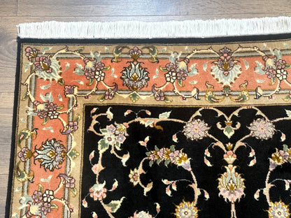 Persian Tabriz Rug 3x5 Black and Salmon Floral Fine Handmade 360 KPSI