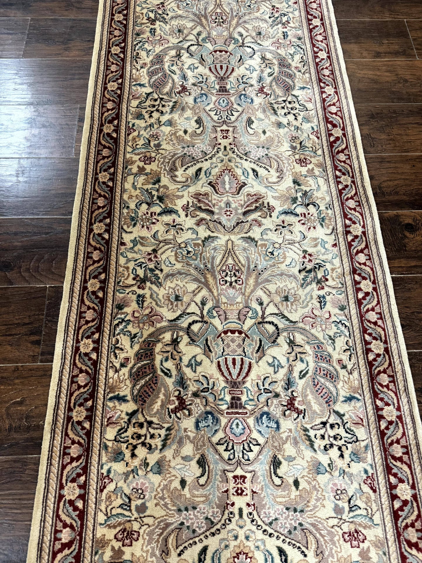 Pakistani Runner Rug 2.8 x 14, Pak Persian Hallway Rug, Cream Color