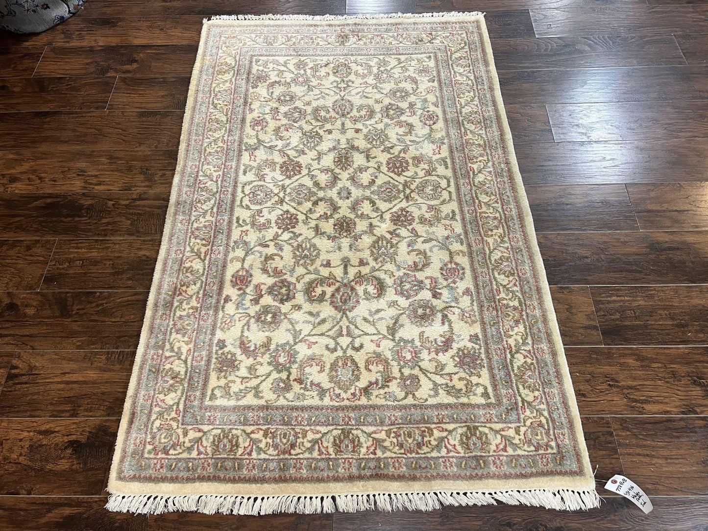 Indo Persian Rug 4x6 Vintage Handmade Wool Carpet With Floral Allover Pattern Beige