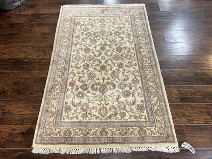Indo Persian Rug 4x6 Vintage Handmade Wool Carpet With Floral Allover Pattern Beige