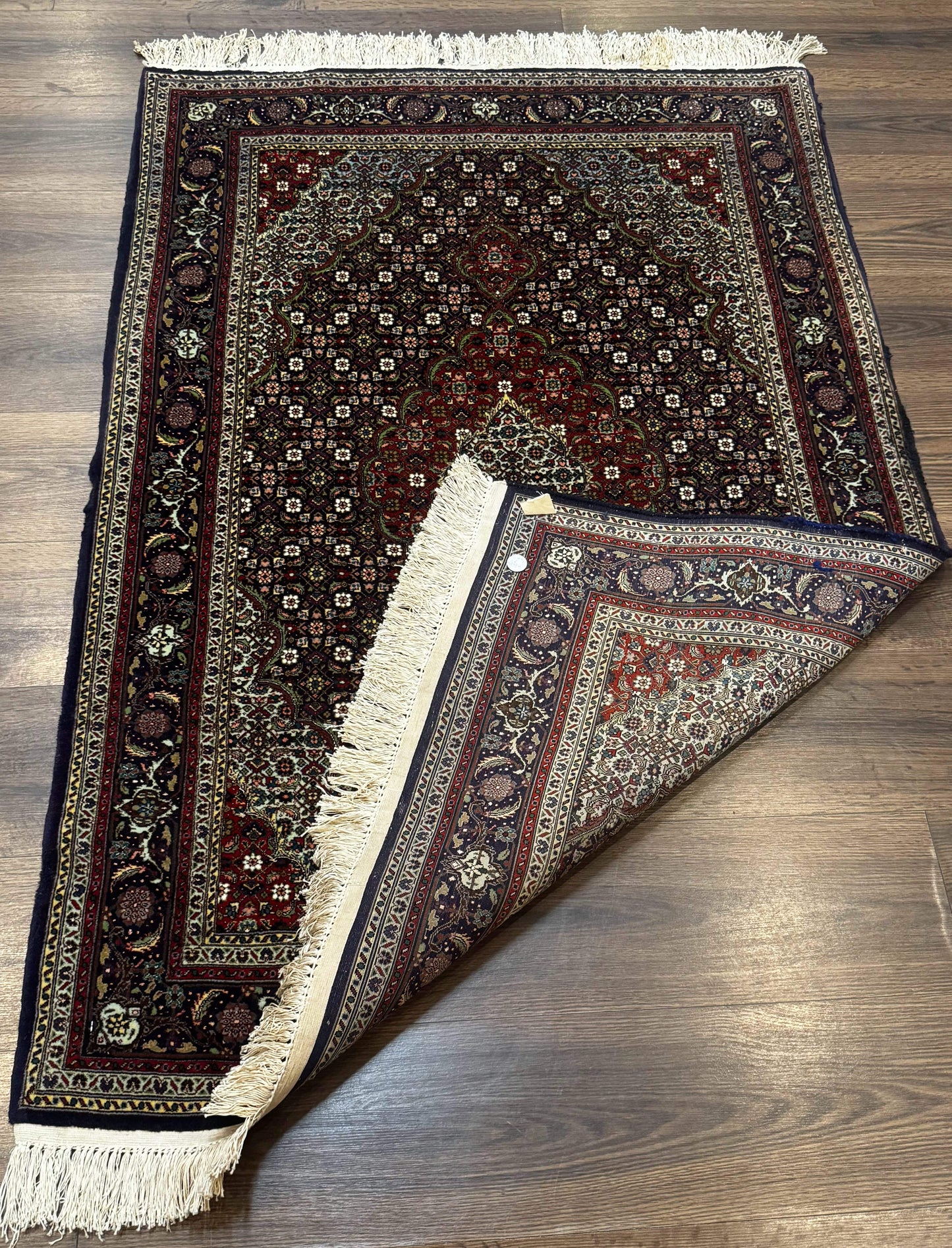 Persian Tabriz Rug 3x5, Wool on Silk Foundation, Very Fine 550 KPSI, Dark Navy Blue