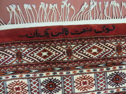 Vintage Turkoman Bokhara Rug Handmade Wool Carpet Signed By Master Weaver 6x9