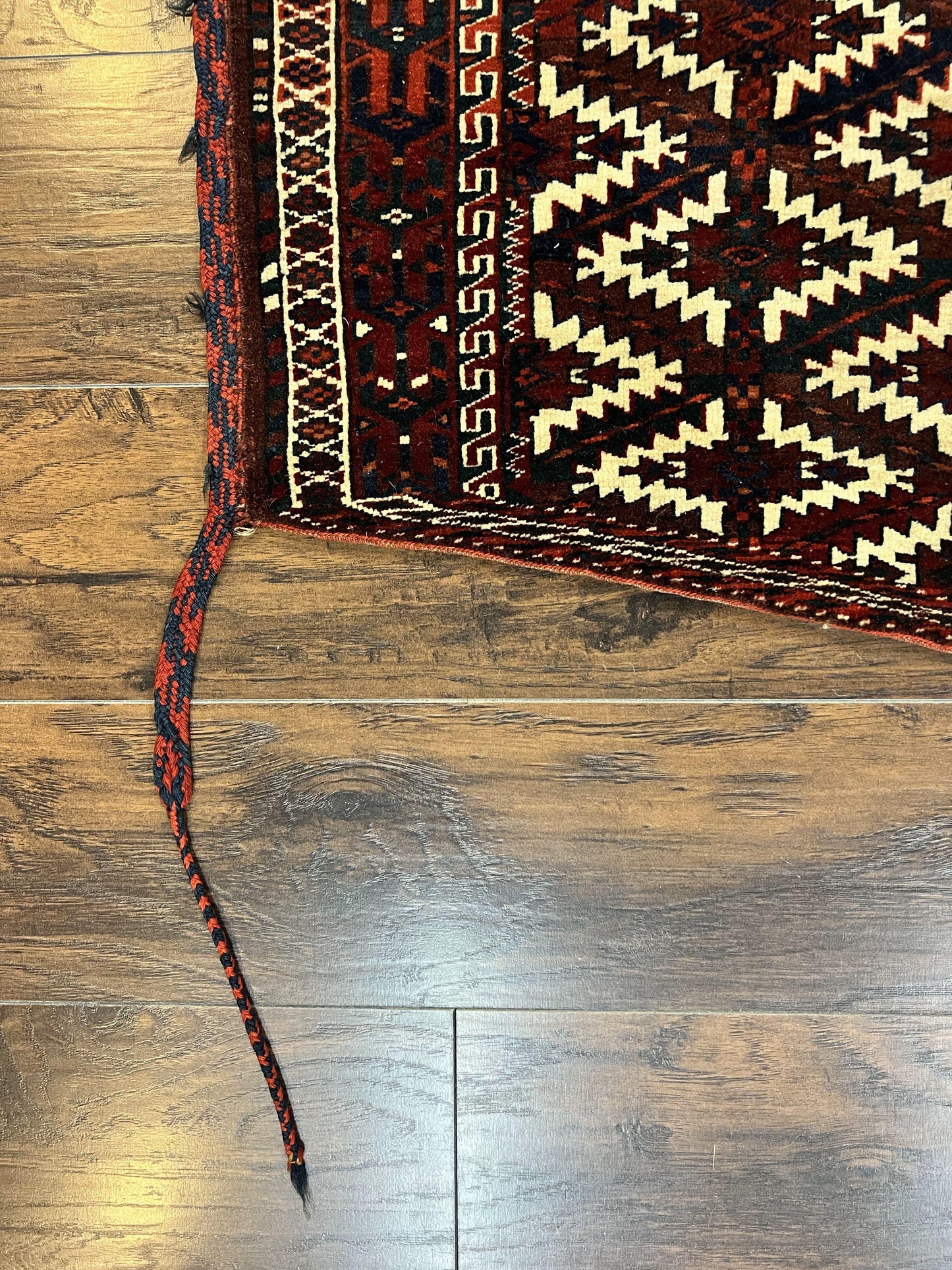 Antique Turkoman Camel Trapping Rug Hand Knotted Asmalyk Red Black Ivory