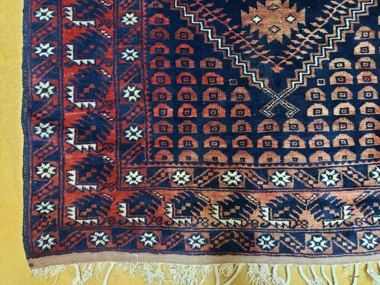 Vintage Balouchi Wool Rug Handmade In Pakistan 3 Foot 4 Inch By 5 Foot 6 Inch