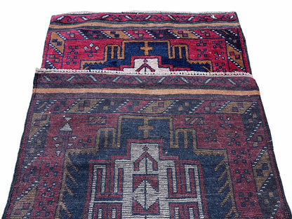 Balouchi Wool Rug Vintage Handmade Afghan Tribal Red Beige 2 Ft 9 In By 4 Ft 7 In