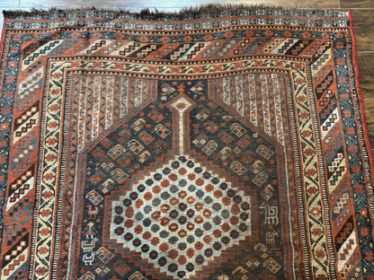 Persian Shiraz Rug 5x8 Antique Khamseh Tribal Wool Navy Blue