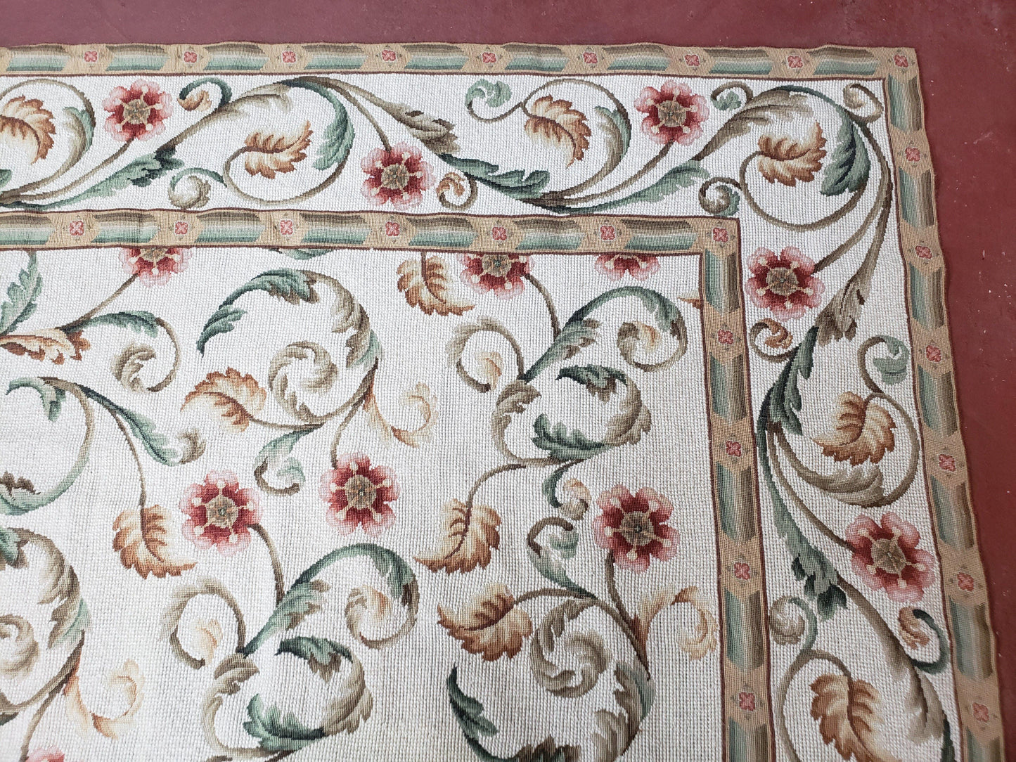 Needlepoint Rug 9x12, European Aubusson Design, Floral Allover Garden Pattern, New Needlepoint Area Rug, Ivory Rug, Hand Woven, Flatweave