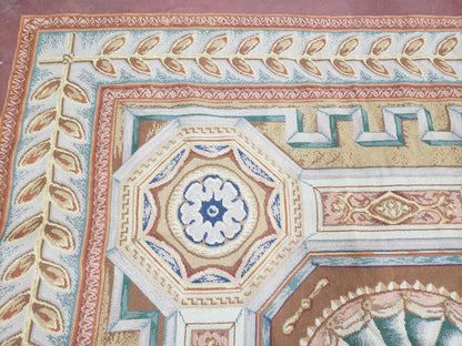 New Chinese Needlepoint Rug 8x14 - 9x14, French European Panel Design, Elegant Dining Room Rug, Flatweave Hand Woven Carpet, Handmade, Wool