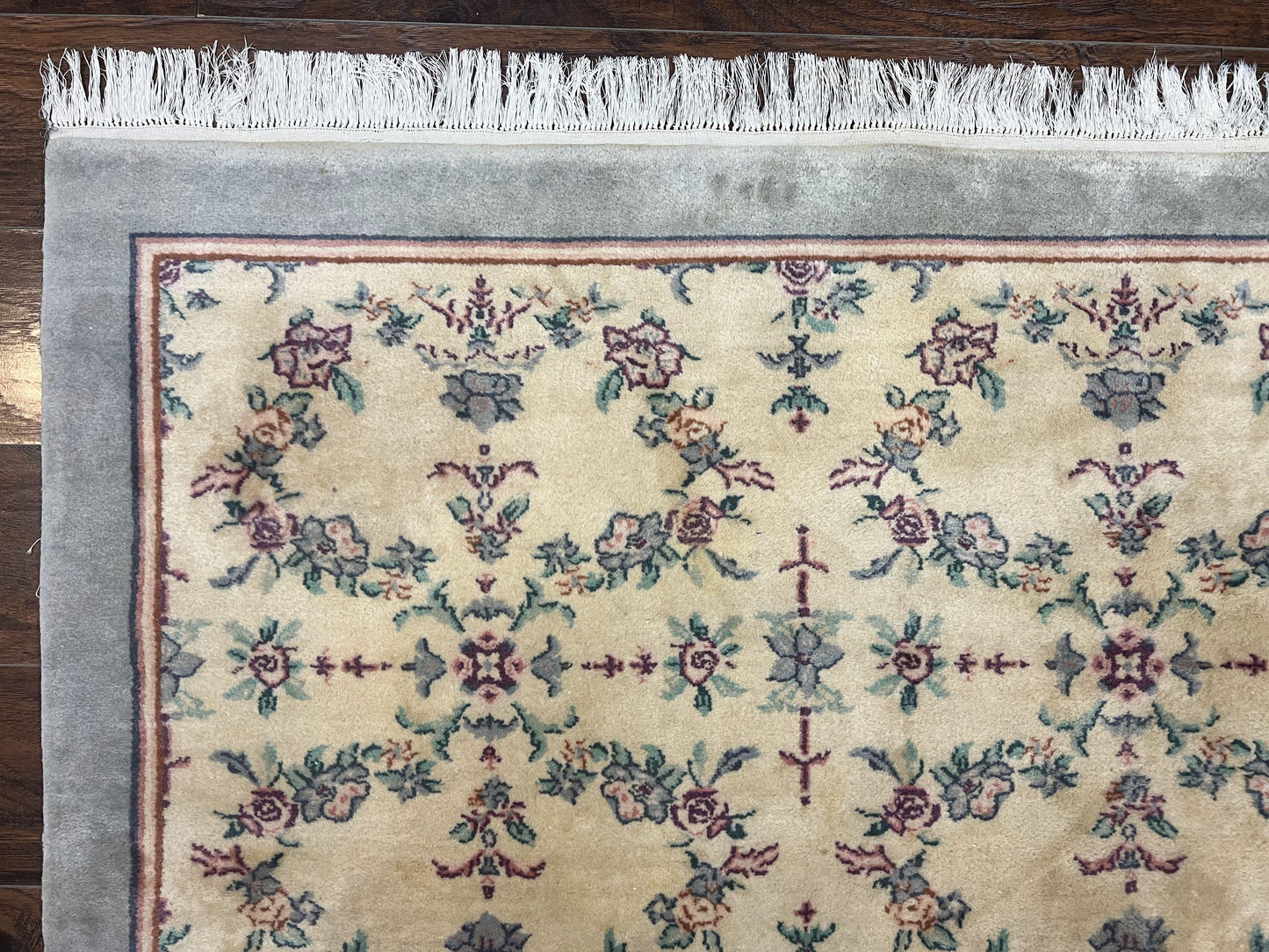 Sino Persian Rug 8x10 Floral Wool Handmade Carpet Oatmeal Teal