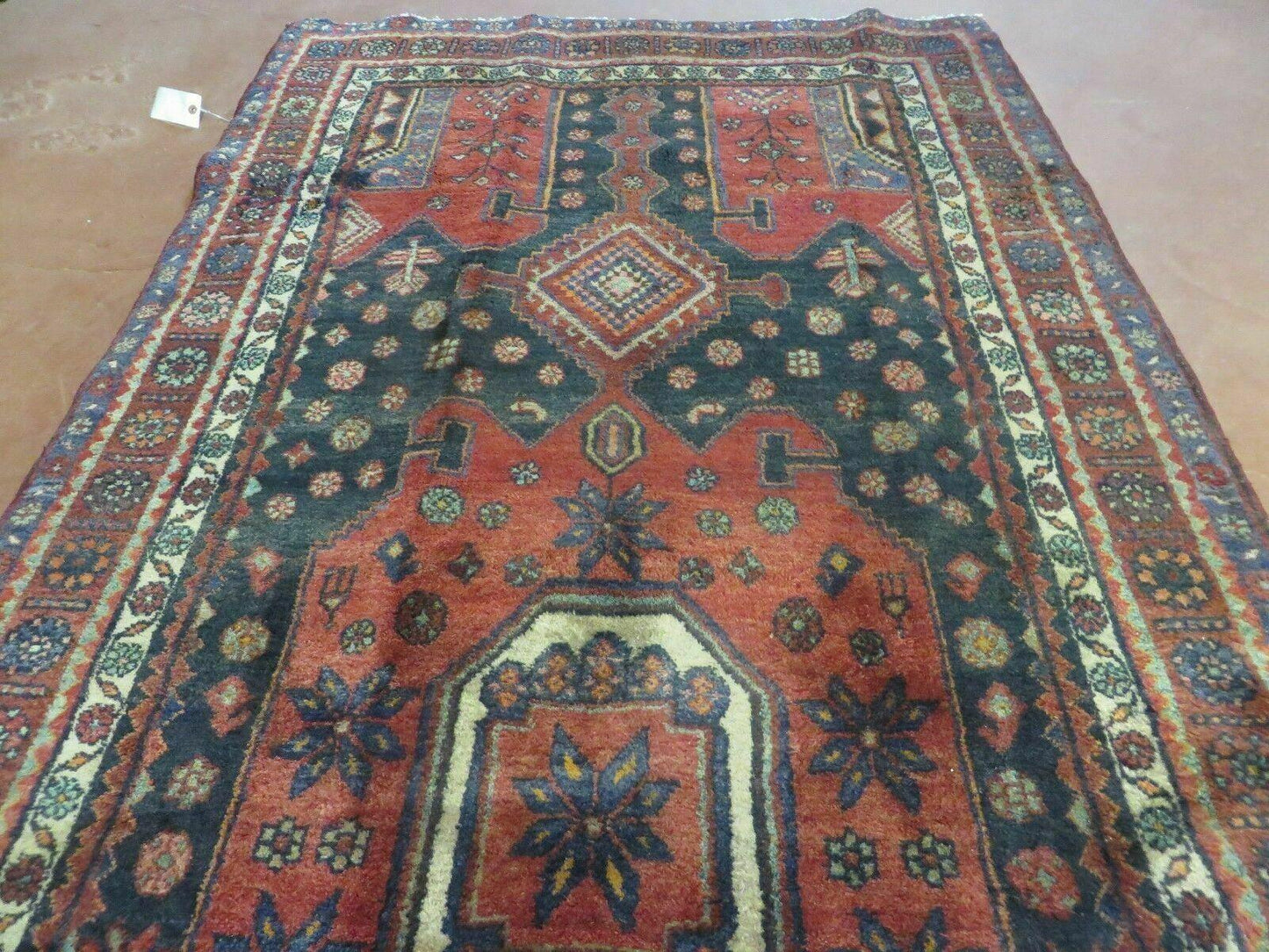Antique Handmade Turkish Tribal Rug 4 by 9 Feet Wool Oriental Geometric Design
