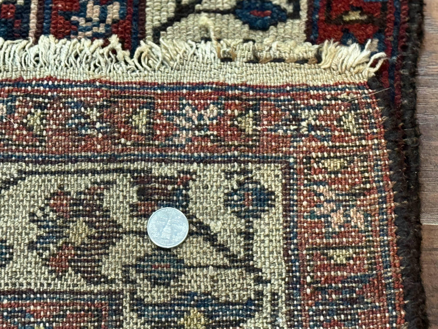 Antique Persian Rug Hamadan 3x6 Navy Blue Ivory Handmade Wool Carpet