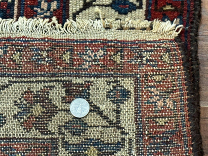 Antique Persian Rug Hamadan 3x6 Navy Blue Ivory Handmade Wool Carpet