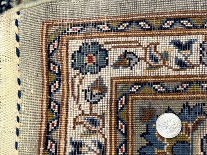 Persian Kashan Rug 7x10 Handmade Wool Light Green Blue Vintage Carpet