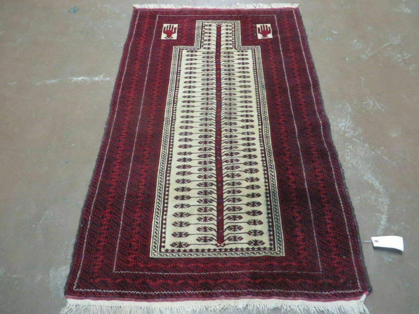 Antique Turkoman Balouchi Khamseh Prayer Rug Hand Knotted 3x5 Wool