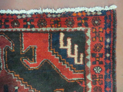 Antique Wool Rug Hand Made From India Geometric Oriental Tribal Red 603 4 By 8 Feet