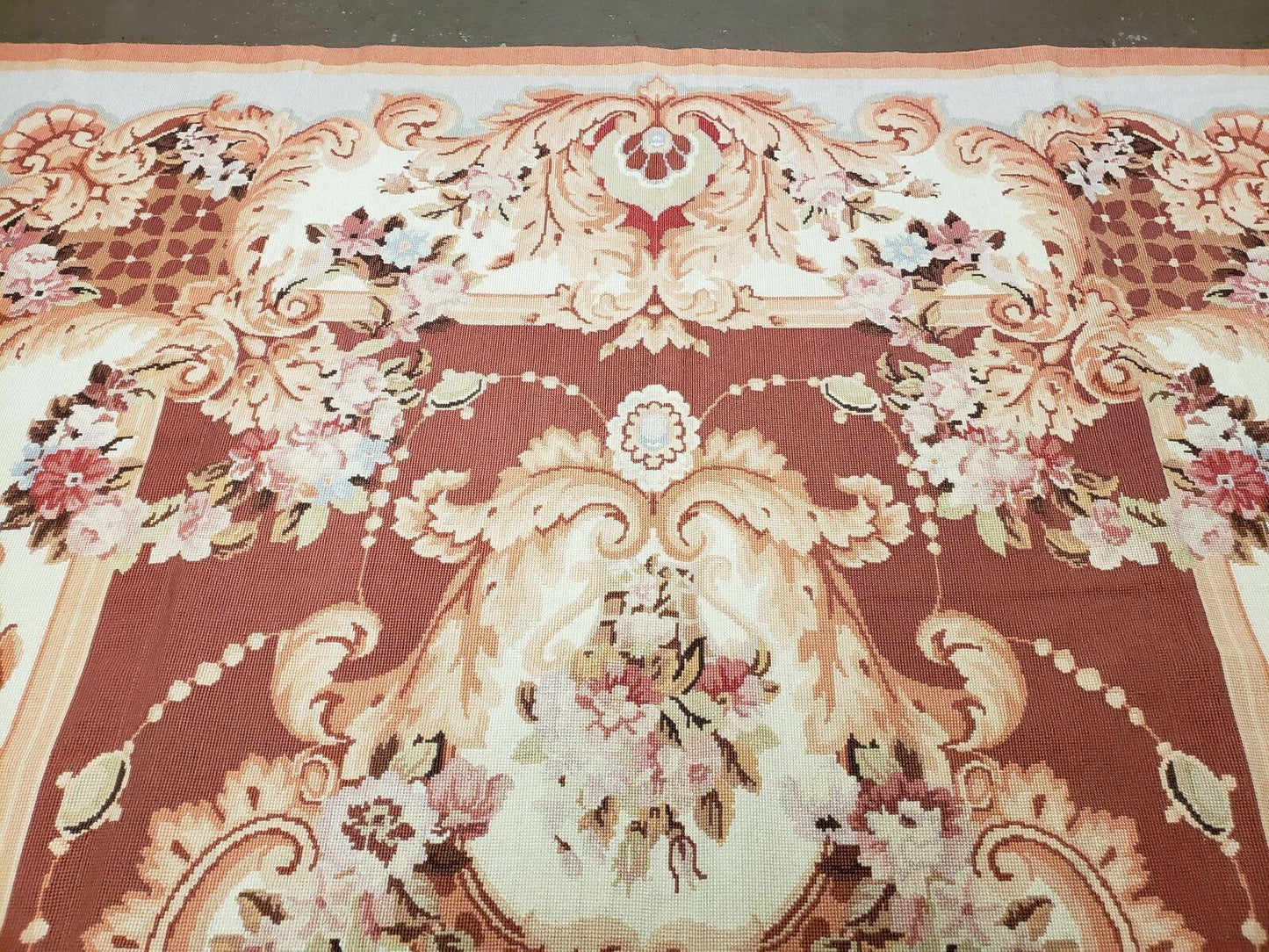 Vintage Chinese Needlepoint Wool Rug Flat Weave 6 By 9 Ft Handmade 1980s