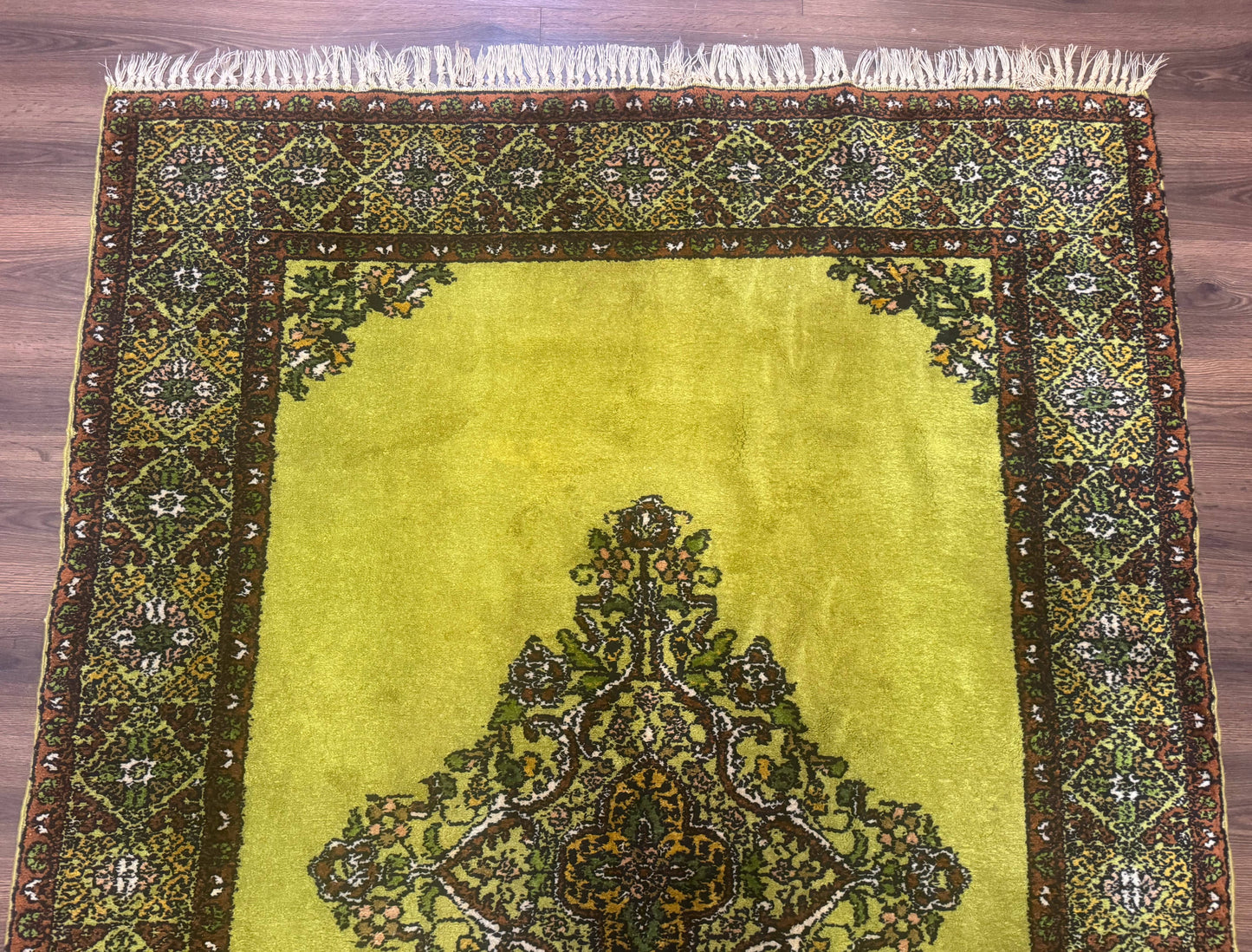 Moroccan Rug 6x8 Vintage Lime Green Wool Carpet Hand Knotted
