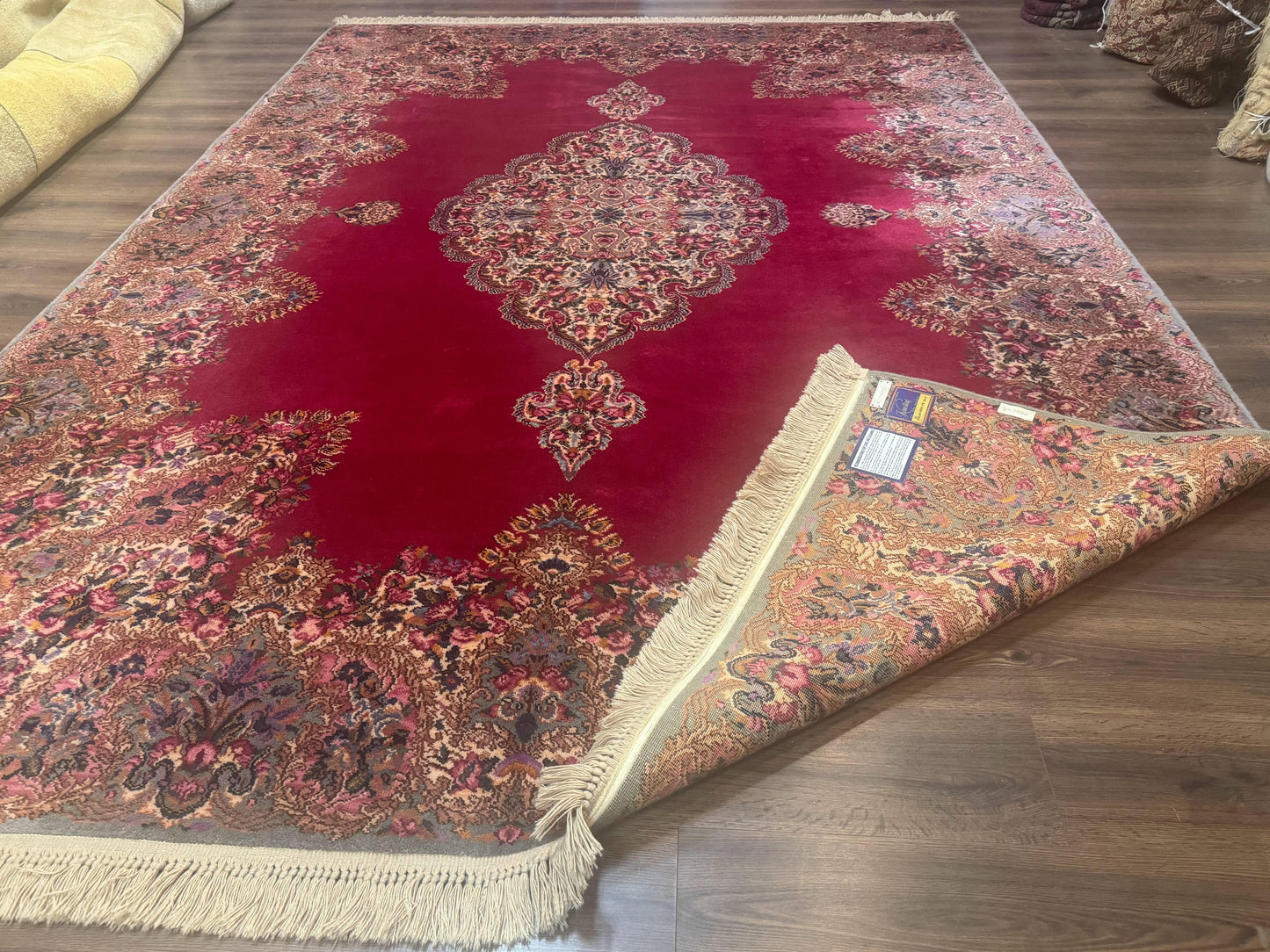 Karastan Kirman Rug 8.8x12 Red Medallion Wool Vintage Carpet
