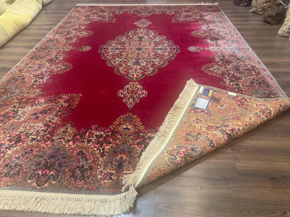Karastan Kirman Rug 8.8x12 Red Medallion Wool Vintage Carpet