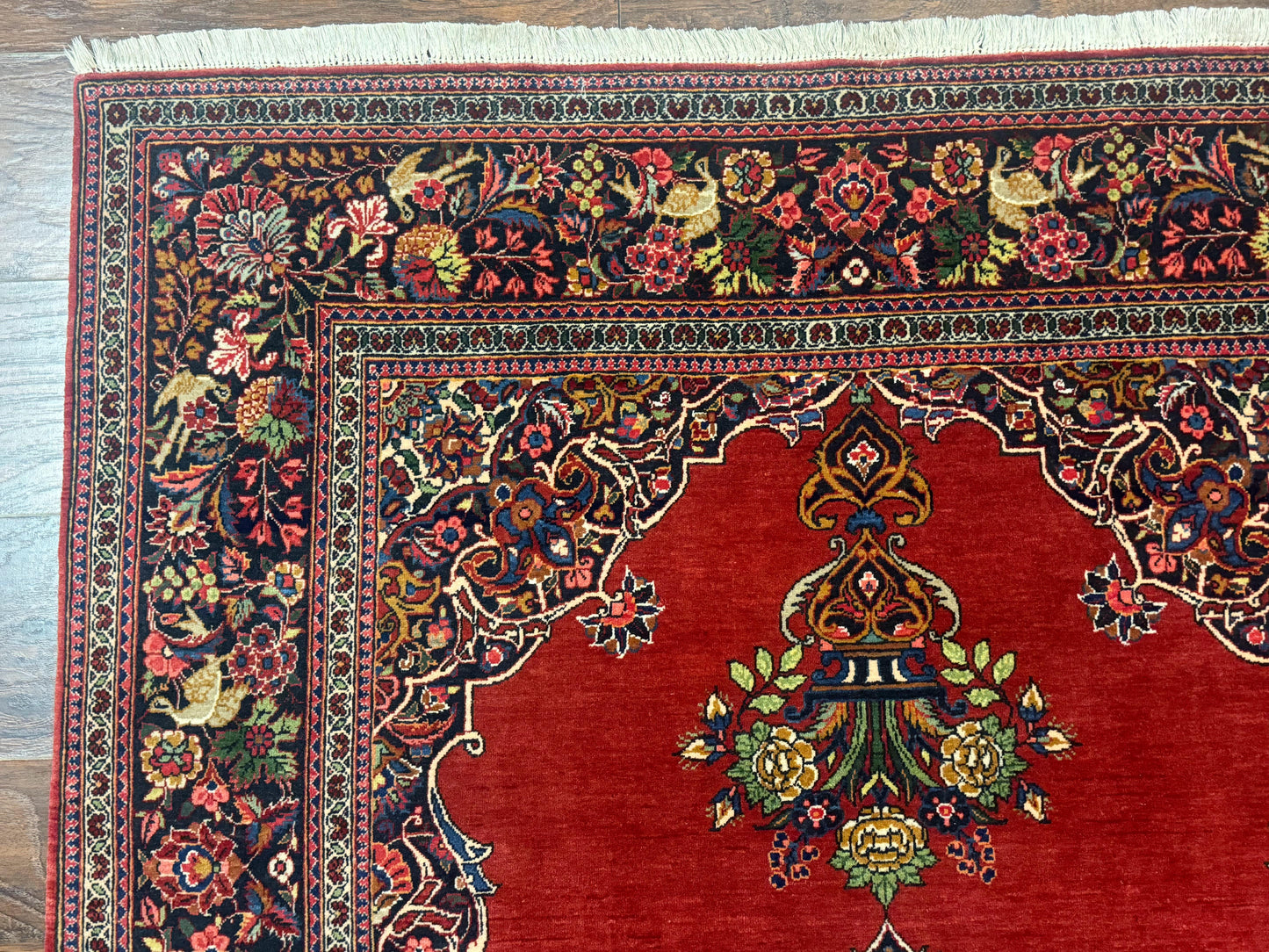 Red Persian Kashan Rug 4x6, Very Fine 260 KPSI, Red and Navy Blue Persian Carpet, Semi Open Field