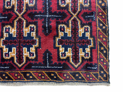 Balouchi Rug Vintage Handmade Tribal Wool Afghan Rug 2 Ft 7 In By 4 Ft 6 In Red Blue