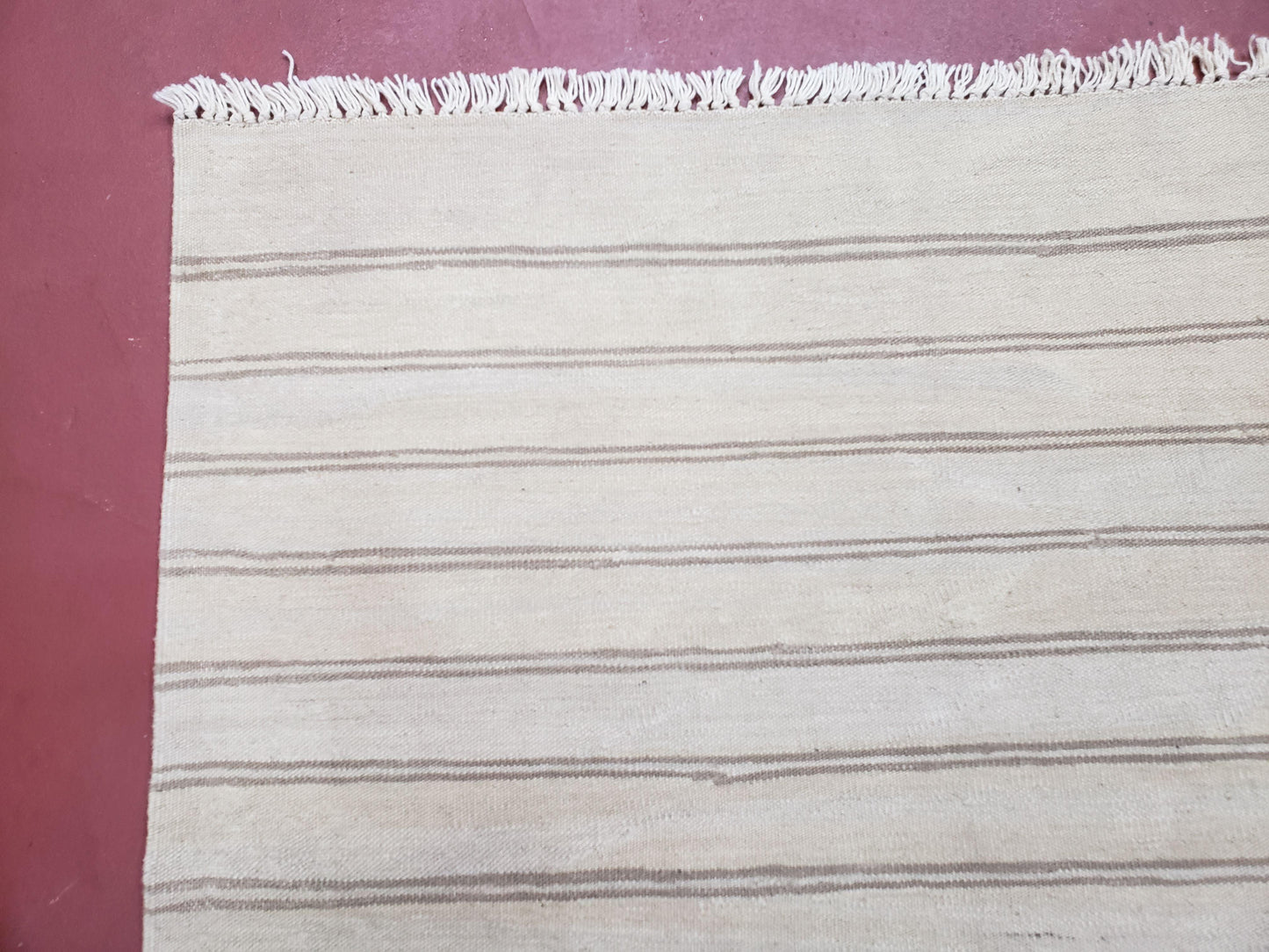 New Striped Turkish Kilim Area Rug 4x6 ft, Hand-Knotted, Wool, Light Gray, Earth Tone Decor, Flatweave Kilim, Two Toned Rug, Southwestern