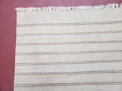 New Striped Turkish Kilim Area Rug 4x6 ft, Hand-Knotted, Wool, Light Gray, Earth Tone Decor, Flatweave Kilim, Two Toned Rug, Southwestern