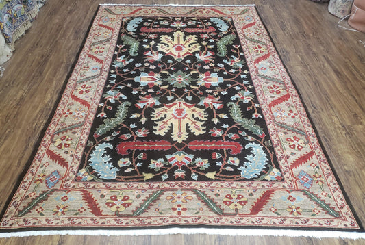 Peshawar Rug 6x9 Hand Knotted Wool Area Rug Black And Silver Oriental Carpet Handmade