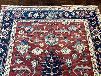 Turkish Flatweave Rug Heriz Design 6x9 Vintage Handknotted Wool Red Blue
