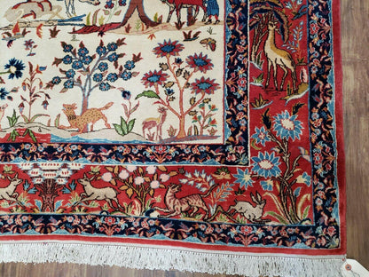 Antique Persian Isfahan Rug 5x7 Hand Knotted Wool Pictorial Tree Of Life