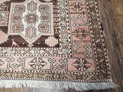 Antique Caucasian Rug 5' 5" x 10' 9", Shirvan Carpet, Wide Oriental Corridor Runner, Quality Handmade Hand-Knotted Wool Rug, Pale Pink Black