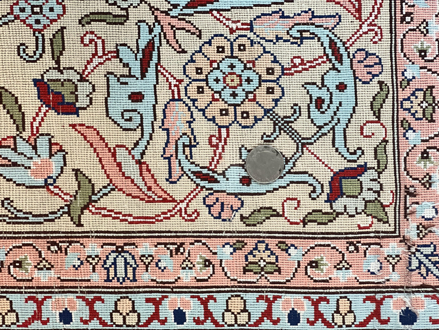 Hereke Silk Rug Vintage 8x12 Handmade Ivory Cream Floral Pattern Pile