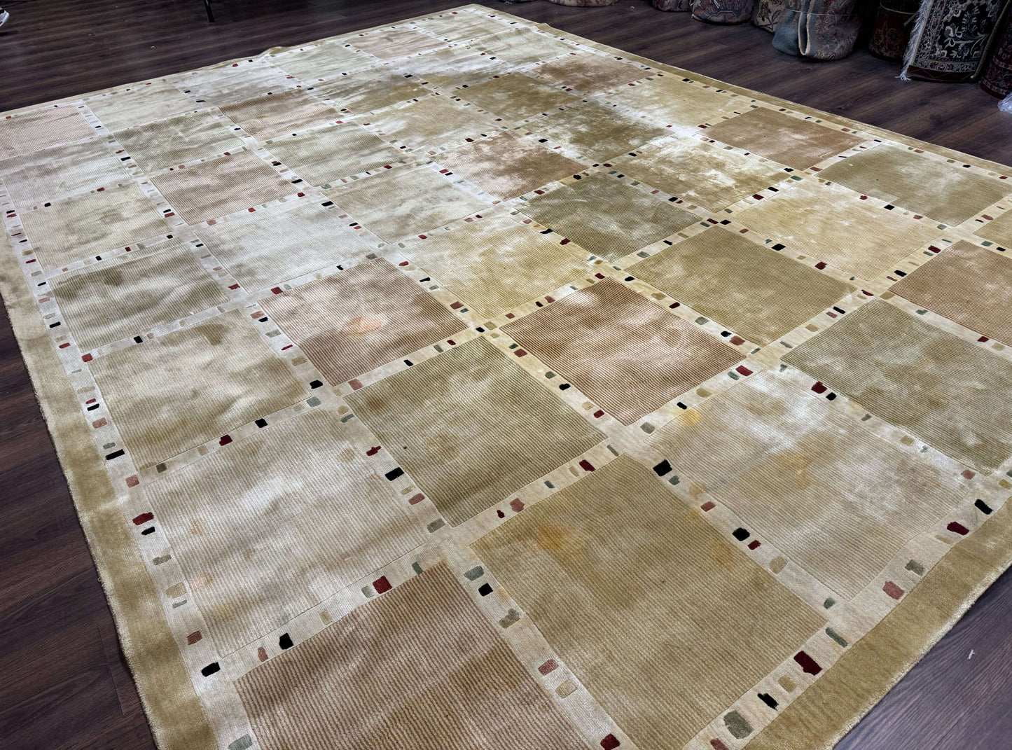 Large Wool Rug 10x13 Modern Panel Design Contemporary Carpet