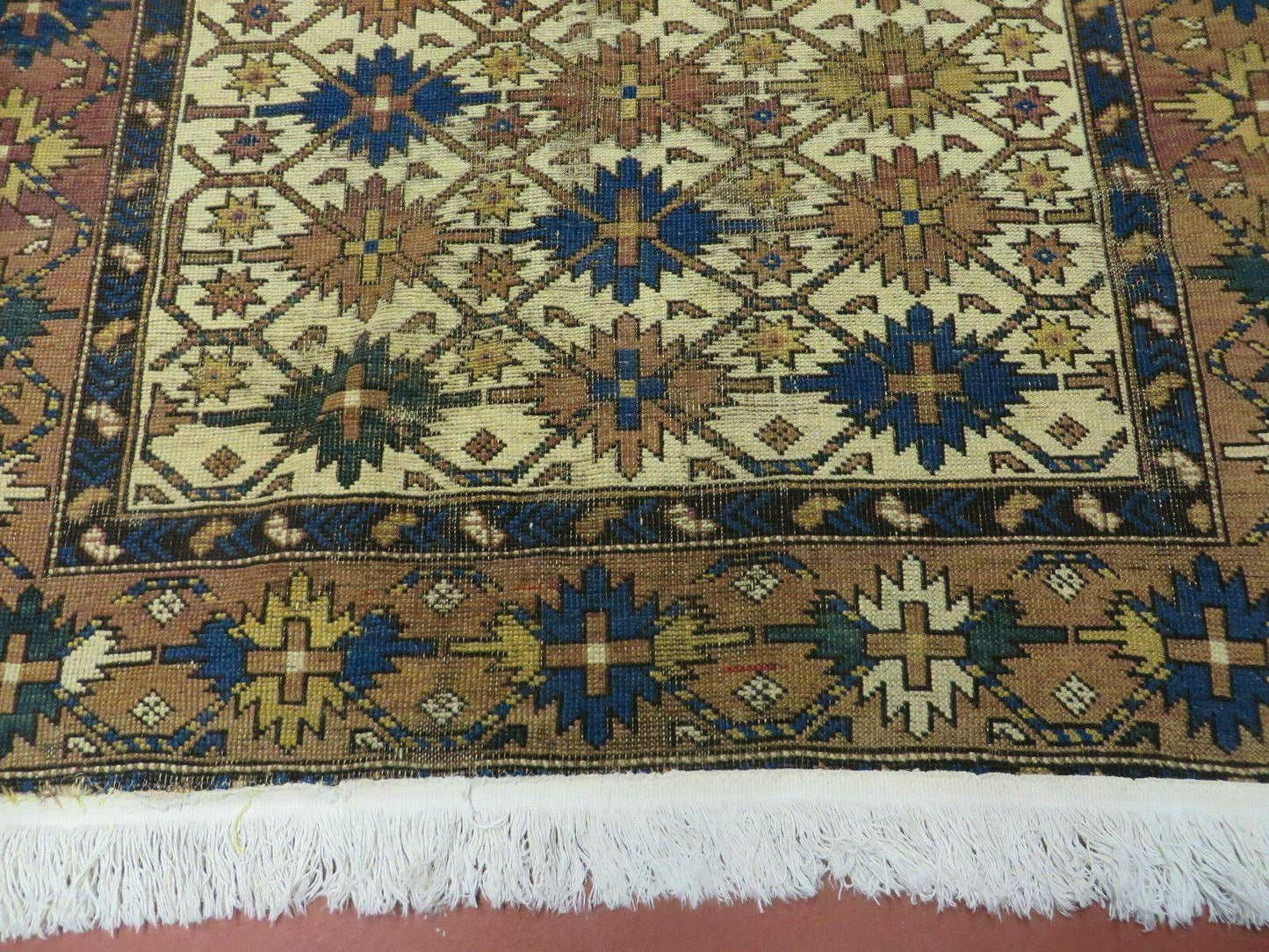 Antique Caucasian Shirvan Kazak Wool Rug Snowflake Design 4x5 Feet