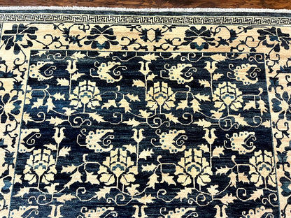 Sino Persian Rug Hand Knotted Wool Carpet 6x9 Floral Allover Blue Cream Tan