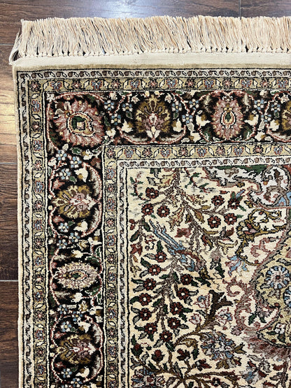 Turkish Kayseri Silk Rug 3x5, Tree of Life Silk Oriental Carpet, Birds Persian Vase Design, Hand Knotted Vintage Fine Rug, 340 KPSI